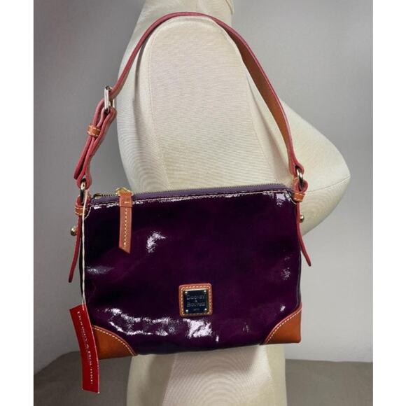 Dooney & Bourke Handbag Pouchette Purse Patent Leather Dark Plum Color PH49C NEW - Picture 1 of 14